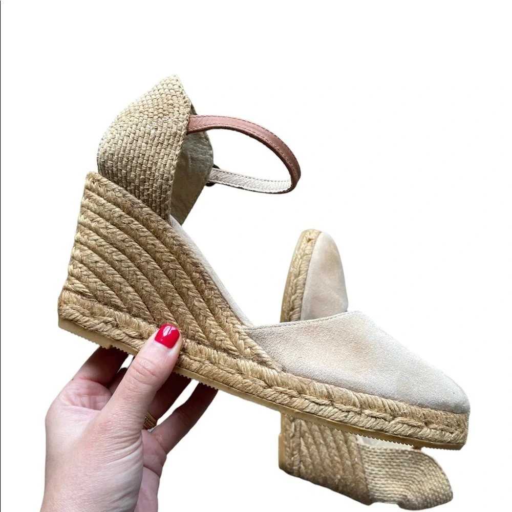 GAIMO Tan Wedge Espadrilles Sandals